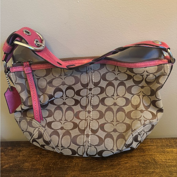 Coach Brown and Pink Signature Shoulder Bag - Picture 1 of 5